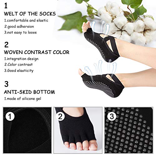 DIAOCARE Calcetines de Yoga para Mujer, Antideslizantes, 2 Pares, Antideslizantes, con Antibacteriano y Absorbe el Sudor, Ideales para Yoga, Pilates, Ballet, Fitness