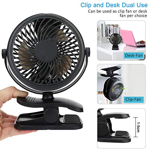 DIAOCARE Ventilador USB,Portátil Mini Ventilador USB Silencioso,3 Velocidades,Recargable 360 Grados de Rotación Ventilador con Clip,Ventilador de Mesa para Cochecito de Bebé/Coche/Viajes/Oficina/Hogar