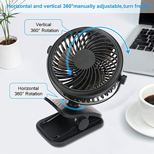 DIAOCARE Ventilador USB,Portátil Mini Ventilador USB Silencioso,3 Velocidades,Recargable 360 Grados de Rotación Ventilador con Clip,Ventilador de Mesa para Cochecito de Bebé/Coche/Viajes/Oficina/Hogar