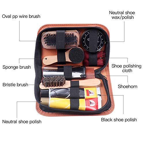 DigHealth 8 Piezas Kit de Cuidado de Zapatos, Kit de Zapatos Limpieza con Betún para Zapatos, Crema Negro y Incolora de Zapatos, Cepillo, Cepillo de Esponja, Calzador y Paño de Pulido en Estuche Viaje DigHealth 8 Piezas Kit de Cuidado de Zapatos, Kit de Zapatos Limpieza con Betún para Zapatos, Crema Negro y Incolora de Zapatos, Cepillo, Cepillo de Esponja, Calzador y Paño de Pulido en Estuche Viaje