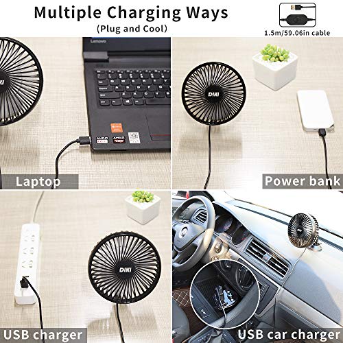 DIKI Ventilador de Coche Ventilador USB Ventilador de Mesa con Cable USB, Ventosa Ajustable y Soporte para el Asiento Trasero, Dos métodos de instalación, Negro (vehículo/Interior/Oficina) DIKI Ventilador de Coche Ventilador USB Ventilador de Mesa con Cable USB, Ventosa Ajustable y Soporte para el Asiento Trasero, Dos métodos de instalación, Negro (vehículo/Interior/Oficina)