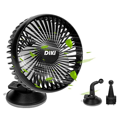 DIKI Ventilador de Coche Ventilador USB Ventilador de Mesa con Cable USB, Ventosa Ajustable y Soporte para el Asiento Trasero, Dos métodos de instalación, Negro (vehículo/Interior/Oficina)