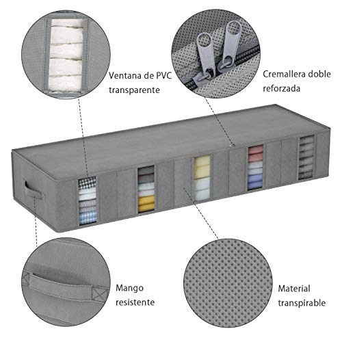 DIMJ Juego de 2 Bolsa de Almacenamiento de Ropa con Compartimiento Gran Capacidad Bajo la Cama Organizador de Edredones con Ventana Transparente para Edredones Mantas Ropa (Gris)