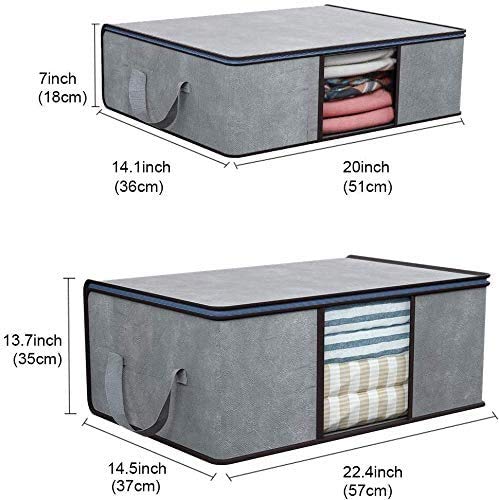 DIMJ Juego de 3 Bolsa de Almacenamiento de Ropa Gran Capacidad Bajo la Cama Organizador de Edredones con Ventana Transparente para Edredones Mantas Ropa (Gris)