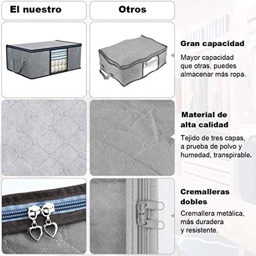 DIMJ Juego de 3 Bolsa de Almacenamiento de Ropa Gran Capacidad Bajo la Cama Organizador de Edredones con Ventana Transparente para Edredones Mantas Ropa (Gris)