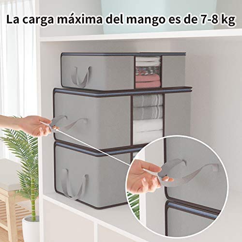 DIMJ Juego de 3 Bolsa de Almacenamiento de Ropa Gran Capacidad Bajo la Cama Organizador de Edredones con Ventana Transparente para Edredones Mantas Ropa (Gris)