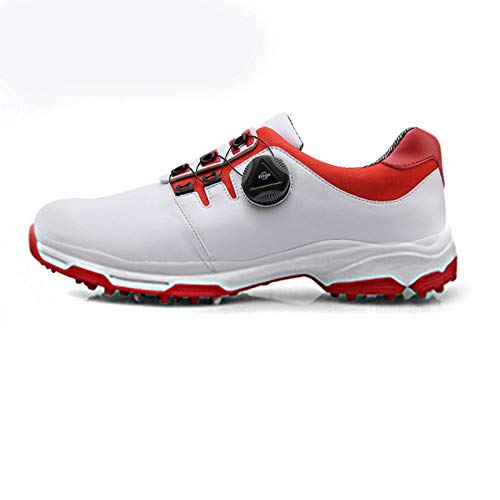 Dingziyue Zapatos de Golf, Calzado Hombre, rotando los Cordones, Zapatos Impermeables Resistentes al Desgaste (Color : Red, Size : 43)