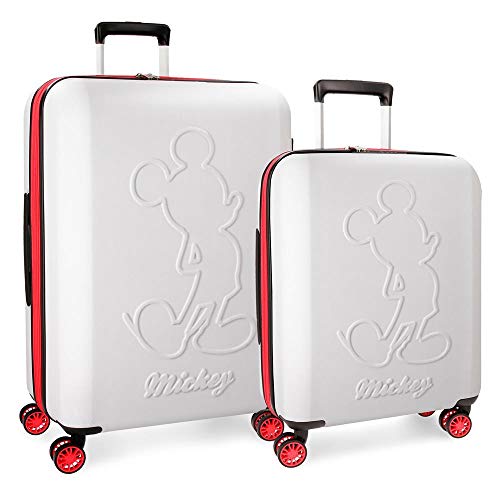 Disney Mickey Colored Juego de maletas Blanco 55/68 cms Rígida ABS Cierre TSA 115L 4 ruedas dobles Extensible Equipaje de Mano