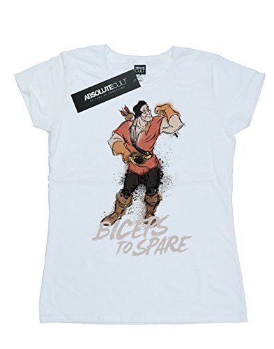 Disney Mujer Beauty and The Beast Gaston Biceps To Spare Camiseta Blanco X-Large