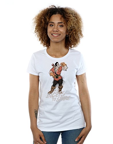 Disney Mujer Beauty and The Beast Gaston Biceps To Spare Camiseta Blanco X-Large