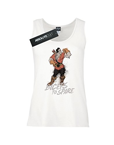 Disney Mujer Beauty and The Beast Gaston Biceps To Spare Camiseta Sin Mangas Blanco Small