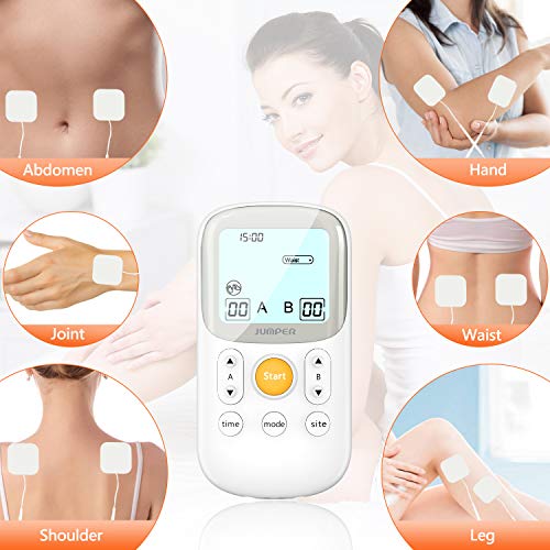Dispositivo de terapia de máquina decenas de doble canal JUMPER para el manejo del dolor con 5 programas de masaje, 6 modos de dolor para 2 usuarios, máquina TENS para el alivio del dolor
