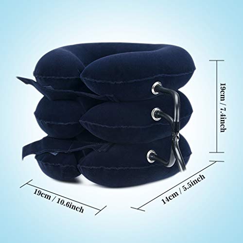 Dispositivo de tracción Cervical para el Cuello, Cuello Inflable y Ajustable (Azul)