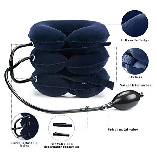 Dispositivo de tracción Cervical para el Cuello, Cuello Inflable y Ajustable (Azul)