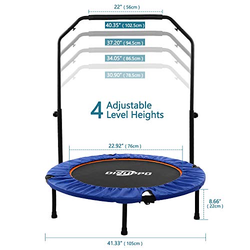DISUPPO Trampolín Plegable, Mini trampolín reboteador de 40", trampolín de Ejercicio con pasamanos Ajustable para Interiores/jardín/Cardio-MAX Load 220lbs DISUPPO Trampolín Plegable, Mini trampolín reboteador de 40", trampolín de Ejercicio con pasamanos Ajustable para Interiores/jardín/Cardio-MAX Load 220lbs