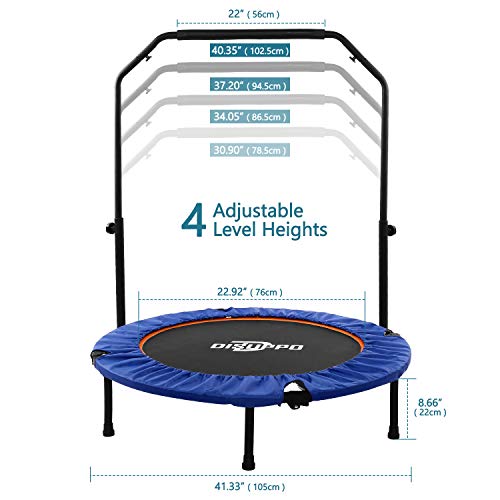 DISUPPO Trampolín Plegable, Mini trampolín reboteador de 40", trampolín de Ejercicio con pasamanos Ajustable para Interiores/jardín/Cardio-MAX Load 220lbs