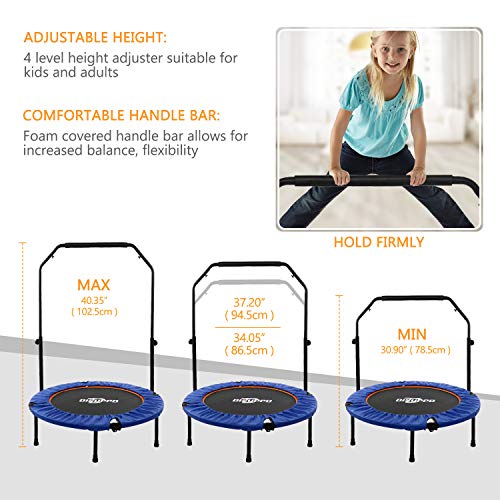 DISUPPO Trampolín Plegable, Mini trampolín reboteador de 40", trampolín de Ejercicio con pasamanos Ajustable para Interiores/jardín/Cardio-MAX Load 220lbs DISUPPO Trampolín Plegable, Mini trampolín reboteador de 40", trampolín de Ejercicio con pasamanos Ajustable para Interiores/jardín/Cardio-MAX Load 220lbs