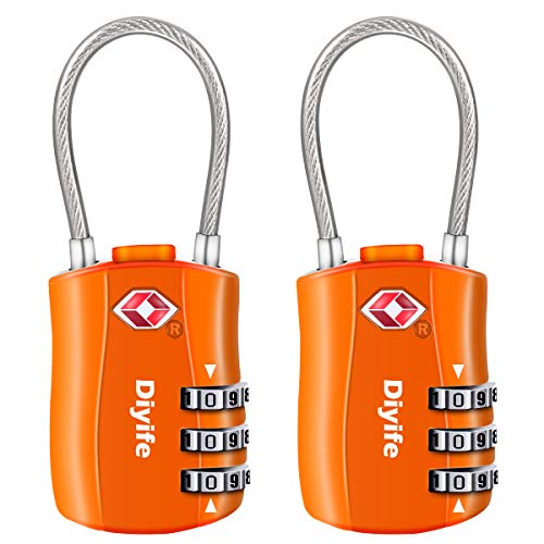 Diyife TSA Equipaje Locks, [2 Paquetes] 3 DíGitos Seguridad Candado, CombinacióN Candados, Bloqueo De CóDigo para Maletas Equipaje Viaje, Etc. (Naranja)