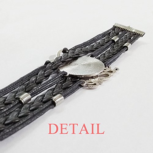 DIYthinker Pulsera de tres números romanos en color negro, con forma de silueta, accesorio de amor, cuerda trenzada para tejer, regalo