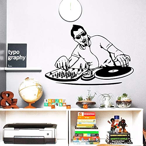DJ Mixer Player Etiqueta de la pared Decoración de discoteca DJ Rock Music Player Vinilo Tatuajes de pared Cool Men Wall Poster Home Art Decoración Etiqueta de la pared A6 57x39cm