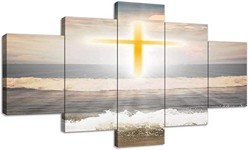 Djdasn Jesus Cross Canvas Painting Print Poster Wall Art 5 Panel Jesus Christ Background Painting Home Decor Painting Decorative oficina estudiar cabecera dormitorio sala bar Fondo de la pared Gimnas