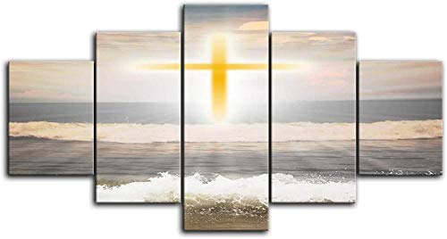 Djdasn Jesus Cross Canvas Painting Print Poster Wall Art 5 Panel Jesus Christ Background Painting Home Decor Painting Decorative oficina estudiar cabecera dormitorio sala bar Fondo de la pared Gimnas