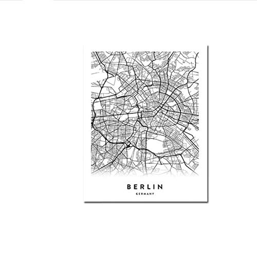 DLFALG Berlín City lienzo pintura mapa cartel impresión moderno arte de pared en blanco y negro imágenes de pared decorativas nórdicas para sala de estar-40x50cmx2 sin marco