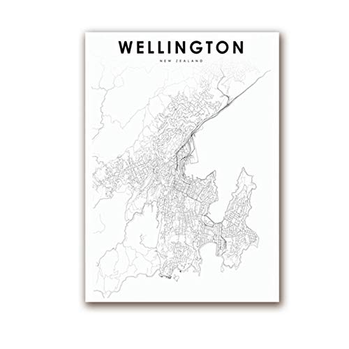 DLFALG Mapa de Nueva Zelanda Impresiones y carteles artísticos en lienzo Wellington y Auckland City Street Road Pintura Cuadros de pared Decoración de oficina-40x50cmx2 Sin marco