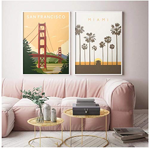 DLFALG Miami San Francisco City Landscape Arte de la pared Pintura en lienzo Carteles nórdicos e impresiones Imágenes de pared para sala de estar Decoración para el hogar-40x60cmx2 Sin marco DLFALG Miami San Francisco City Landscape Arte de la pared Pintura en lienzo Carteles nórdicos e impresiones Imágenes de pared para sala de estar Decoración para el hogar-40x60cmx2 Sin marco