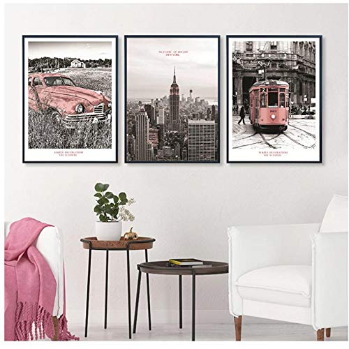 DLFALG Modern Vintage City Scene Pink Rail Transit Coche Nueva York Pinturas en lienzo Impresión de póster Imágenes artísticas de pared Sala de estar Decoración del hogar 40x60cmx3 Sin marco DLFALG Modern Vintage City Scene Pink Rail Transit Coche Nueva York Pinturas en lienzo Impresión de póster Imágenes artísticas de pared Sala de estar Decoración del hogar 40x60cmx3 Sin marco