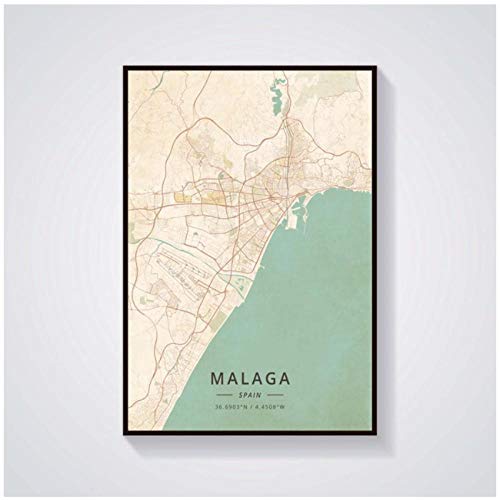 DLFALG Póster de arte estilo Vintage mapa de la ciudad Málaga Murcia Oviedo lienzo pintura pared arte impresiones imagen nórdica decoración del hogar-40x50cmx3 sin marco