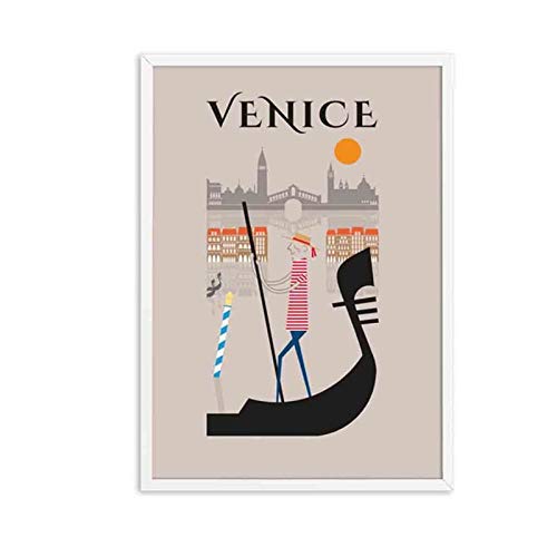 DLFALG Retro Illustrated Travel London Paris World Travel City Landscape Posters Vintage Venice poster Print Wall Art Decor-40x50cmx3 Sin marco
