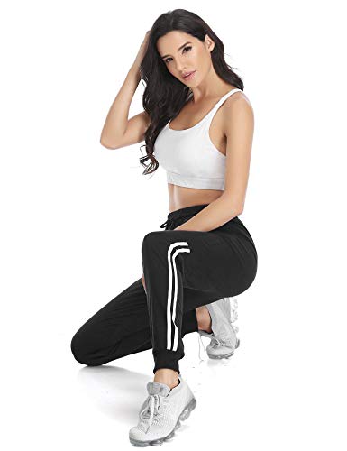 Doaraha Pantalones Deportivos Mujer 100% Algodón Pantalones Chandal de Raya Pantalones Jogger para Running,Fitness,Yoga(Negro) Doaraha Pantalones Deportivos Mujer 100% Algodón Pantalones Chandal de Raya Pantalones Jogger para Running,Fitness,Yoga(Negro)
