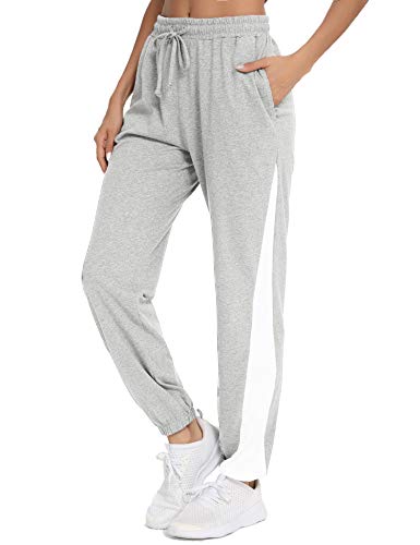 Doaraha Pantalones Deportivos Mujer Color en Contraste Pantalón de Chándal Elásticos Algodón Transpirables con Bolsillos Laterales para Deporte Gimnasio Fitness Correr (1# Gris Jaspeado, S)