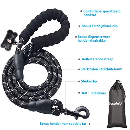 Docatgo Correa de Perro,1,5m Correas de Perros Nylon con MangoAcolchadocómodo,Roscas Altamente Reflectantes para Perros Grandes o Medianos (Negro) Docatgo Correa de Perro,1,5m Correas de Perros Nylon con MangoAcolchadocómodo,Roscas Altamente Reflectantes para Perros Grandes o Medianos (Negro)