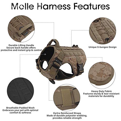 Dociote Arnés táctico para Perro pequeño Grande sin tirones con asa, Chaleco Militar, arnés de Patrulla Ajustable para Perro de Trabajo con Hebillas, Clips de Correa, a Prueba de Escape Braun M Dociote Arnés táctico para Perro pequeño Grande sin tirones con asa, Chaleco Militar, arnés de Patrulla Ajustable para Perro de Trabajo con Hebillas, Clips de Correa, a Prueba de Escape Braun M