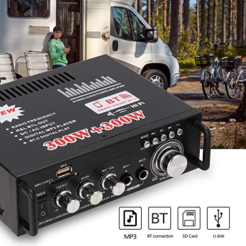 Docooler 12 V/220V Mini Amplificador Audio Bluetooth,HiFi Audio Estéreo Amplificador 2CH Pantalla LCD de Alta fidelidad , BT FM Radio Portátil Auto Home 600 W, Mando a Distancia Audio Amplificador