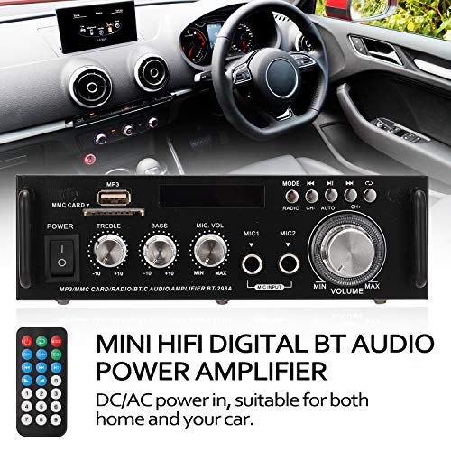 Docooler 12 V/220V Mini Amplificador Audio Bluetooth,HiFi Audio Estéreo Amplificador 2CH Pantalla LCD de Alta fidelidad , BT FM Radio Portátil Auto Home 600 W, Mando a Distancia Audio Amplificador