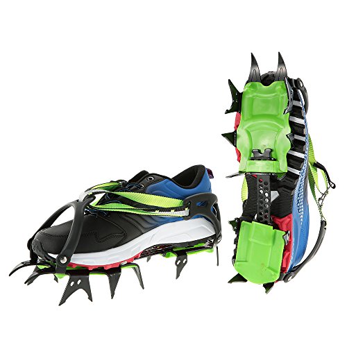 Docooler 14 Puntos Pinzas Dentadas Crampones Escalada en Hielo de Acero al Manganeso Crampón Dispositivo de Tracción (Verde-Dientes Largos) Docooler 14 Puntos Pinzas Dentadas Crampones Escalada en Hielo de Acero al Manganeso Crampón Dispositivo de Tracción (Verde-Dientes Largos)