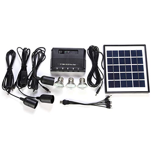 Docooler 4W Kit de Panel Solar propulsado, 3 Bombillas LED, USB, 5 V Cargador de Teléfono Sistema Casa Kit, Jardín Camping Pesca