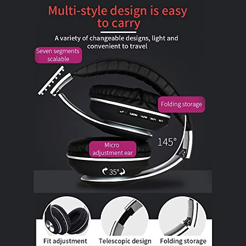 Docooler Auriculares inalámbricos Bluetooth 5.0, Alta fidelidad Estéreo Auriculares Estéreo Inalámbricos Plegables, Diadema Ajustable Ranura para Tarjeta AUX IN TF