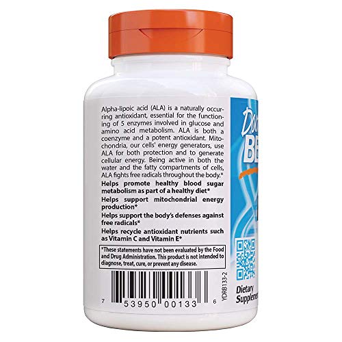 Doctor's Best, Ácido Alfa-Lipoico, 600 mg, 60 Cápsulas vegetarianas, sin soja, sin gluten