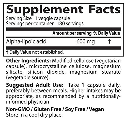 Doctor's Best Alpha Lipoic Acid, 600mg - 180 vcaps 180 unidades 240 g