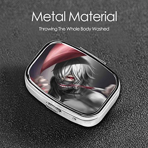 DODOD Anime Theme KanekiKen TokyoFashion Square Pill Box Suplemento Estuche para o monedero Compartimentos extraíbles Medicamento de viaje Estuche de transporte - Caja diaria de organizador de vitami