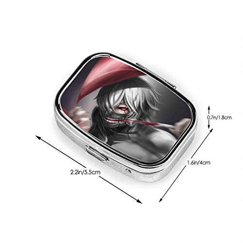 DODOD Anime Theme KanekiKen TokyoFashion Square Pill Box Suplemento Estuche para o monedero Compartimentos extraíbles Medicamento de viaje Estuche de transporte - Caja diaria de organizador de vitami