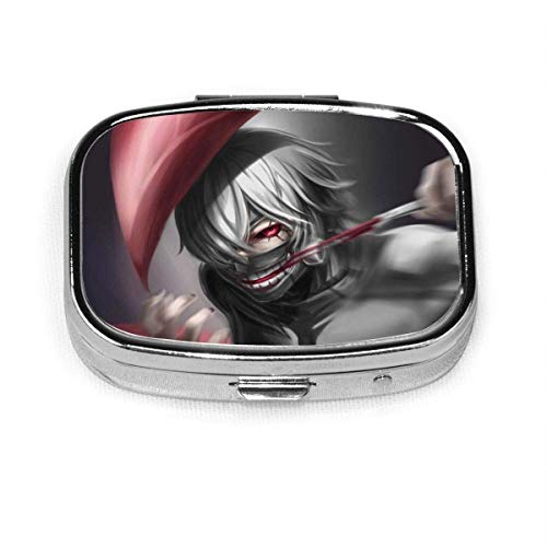 DODOD Anime Theme KanekiKen TokyoFashion Square Pill Box Suplemento Estuche para o monedero Compartimentos extraíbles Medicamento de viaje Estuche de transporte - Caja diaria de organizador de vitami