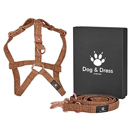 Dog & Dress by Nacy Kena Arnes Perro Oro Rosa Ajustable No Pull Correa para Perro de 2 m 3 x Ajustables, Tweed Tartan Nylon arnés para Perro Grande Mediano y pequeño Dog & Dress by Nacy Kena Arnes Perro Oro Rosa Ajustable No Pull Correa para Perro de 2 m 3 x Ajustables, Tweed Tartan Nylon arnés para Perro Grande Mediano y pequeño