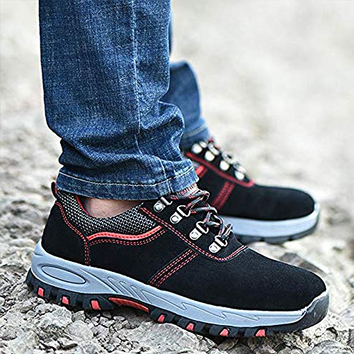 DoGeek Zapato Seguridad Calzado Seguridad Hombre con Punta de Acero, Antideslizante Transpirables, Unisex, Negro, 42