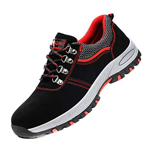 DoGeek Zapato Seguridad Calzado Seguridad Hombre con Punta de Acero, Antideslizante Transpirables, Unisex, Negro, 42