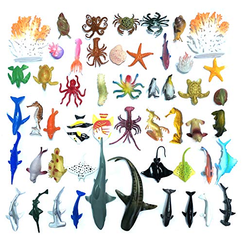 DOITEM 54 Pack Surtido Mini Vinilo Plástico Ocean Sea Animal Figuras Juego de Juguete, Realista Under The Sea Life Figura Regalo de baño para niños Educativos Niños Fiesta Cake Cupcake Topper